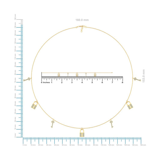 14K Yellow Gold Lock & Key Link Necklace Bracelet Jewelry Set 1/2 Cttw