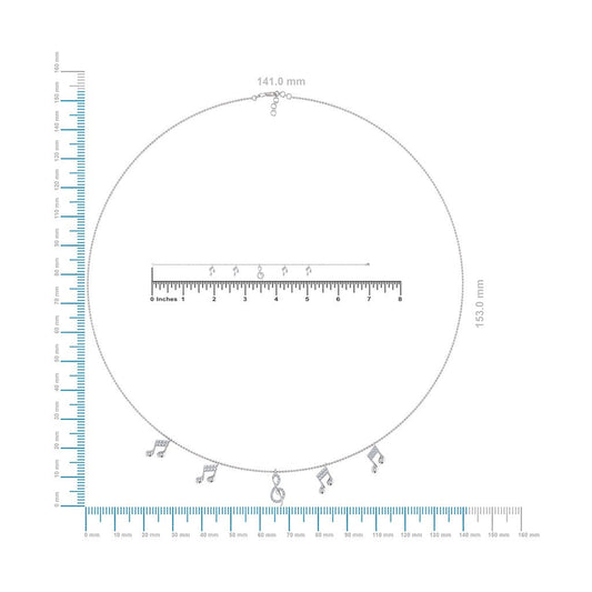 14K White Gold Music Note Necklace Bracelet Set 1/3 Cttw