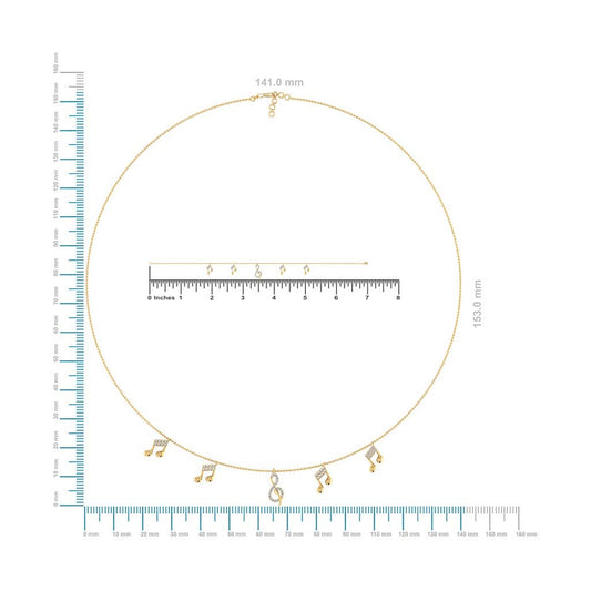 14K Yellow Gold Music Note Necklace Bracelet Set 1/3 Cttw