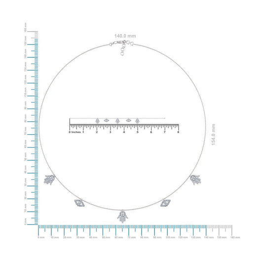 14K White Gold Hamsa Hand Evil Eye Necklace Bracelet Set 1-1/4 Cttw