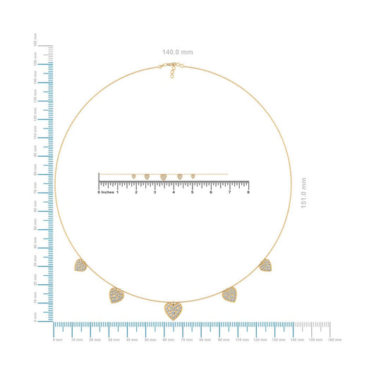 14K Yellow Gold Heart Necklace Bracelet Set 1-3/4 Cttw