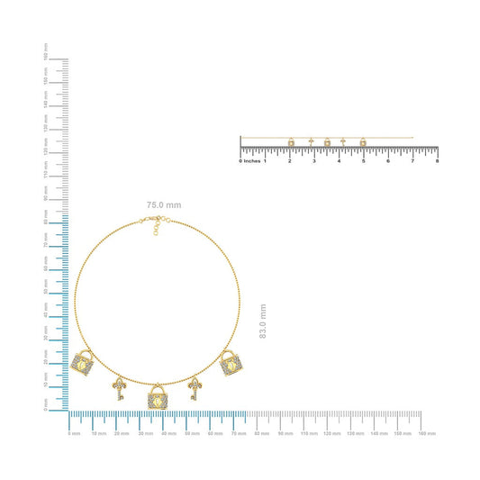 14K Yellow Gold Lock & Key Necklace Bracelet Set 5/8 Cttw