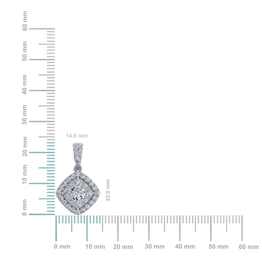 14K White Gold Round Moissanite Square Shape Womens Designer Pendants 1 Cttw