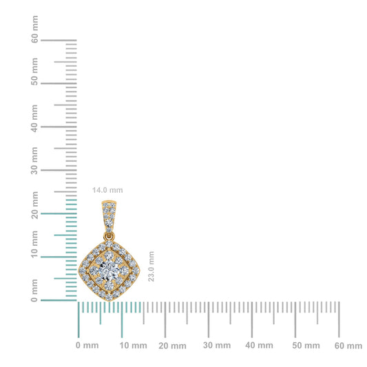 14K Yellow Gold Round Moissanite Square Shape Womens Designer Pendants 1 Cttw