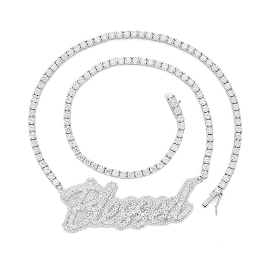 Sterling Silver Round Moissanite Blessed Word Designer 18 Inch Necklace RP 17-1/3 Cttw