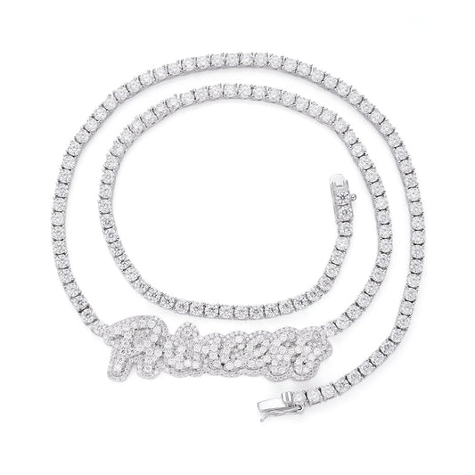 Sterling Silver Round Moissanite Princess Word Designer 18 Inch Necklace RP 15-3/4 Cttw