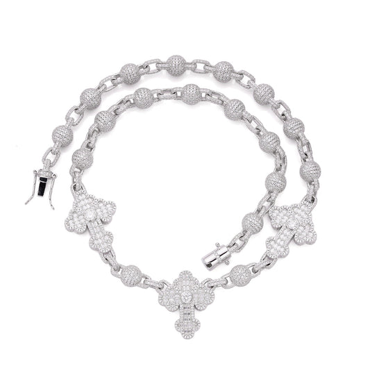 Sterling Silver Round Baguette Moissanite Cross Religious 22 Inch Necklace RP 38-1/3 Cttw