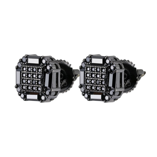 Sterling Silver Round Baguette Black Moissanite Square Shape Stud Earrings BP+BP 7/8 Cttw