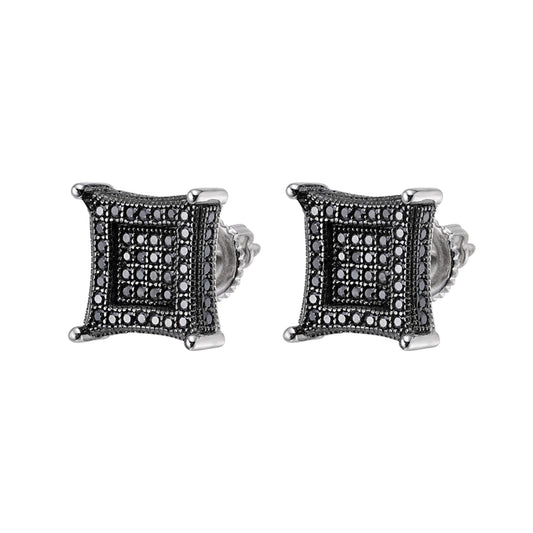 Sterling Silver Round Black Moissanite Square Shape Stud Earrings BP+RP 7/8 Cttw