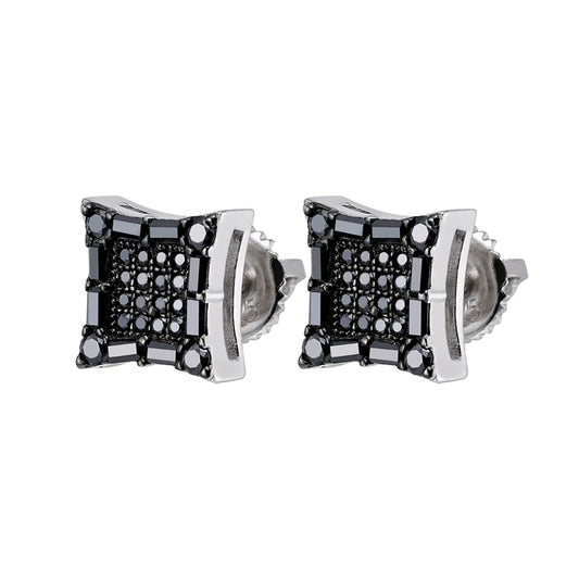 Sterling Silver Round Baguette Black Moissanite Square Shape Stud Earrings BP+RP 5/8 Cttw
