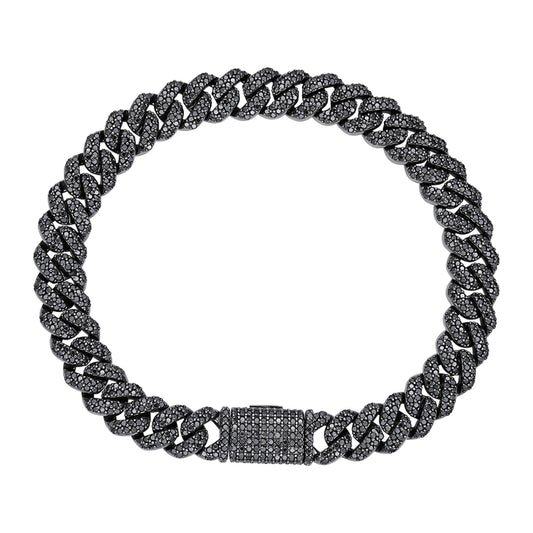 Sterling Silver 8mm Round Black Moissanite Miami Cuban 8 Inch Mens Bracelet BP+BP 5 Cttw