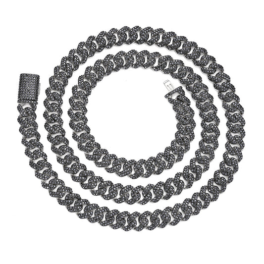 Sterling Silver 8mm Round Black Moissanite Miami Cuban 22 Inch Mens Necklace RP+BP 13-3/4 Cttw