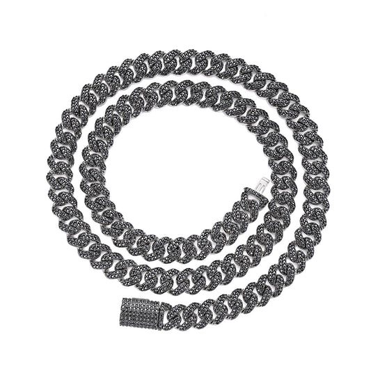 Silver Silver 10mm Round Black Moissanite Miami Cuban 22 Inch Mens Necklace RP+BP 13-5/8 Cttw