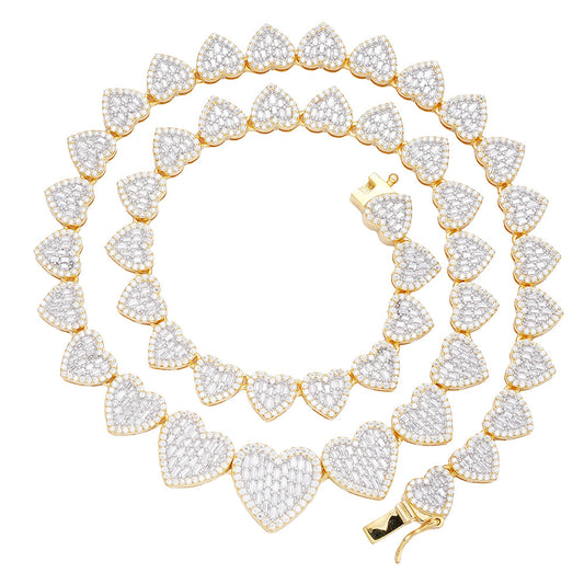 Sterling Silver Round Baguette Moissanite Heart 18 Inch Necklace RP+GP 15-3/4 Cttw