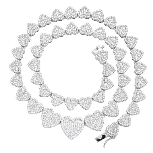 Sterling Silver Round Baguette Moissanite Heart 18 Inch Necklace RP 15-3/4 Cttw