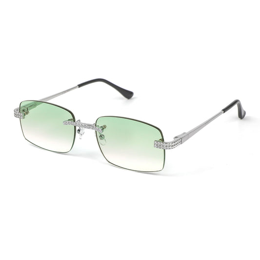 Sterling Silver Round Moissanite Cartier Square with Bevel Shape Green Lens Wooden Glasses RP