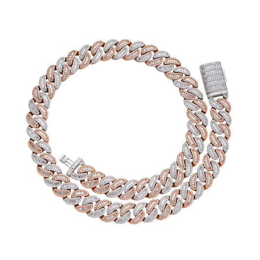 Sterling Silver Round 15mm Moissanite Round and Baguette in Centre Cuban 22 Inch Necklace RP+PP 40-1/5 Cttw