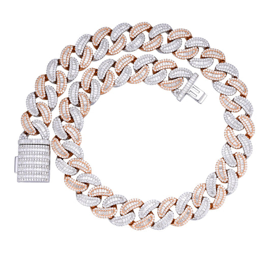 Sterling Silver Round 20mm Moissanite Round and Baguette in Centre Cuban 22 Inch Necklace RP+PP 61-3/4 Cttw