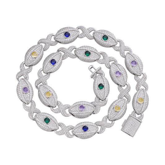 Sterling Silver Round Moissanite Infinity Eye 22 Inch Designer Necklace Multicolor 38-1/2 Cttw
