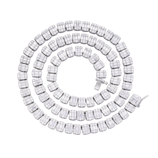 Sterling Silver 7mm Round Baguette Moissanite 20 Inch Designer Necklace RP 23-1/2 Cttw