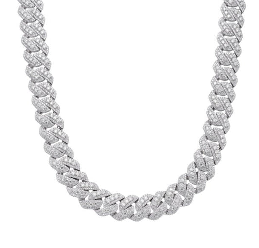 Sterling Silver 20mm Round Big Stone in Center Surrounded with Small Stones Moissanite Cuban 22 Inch Mens Necklace RP 39-1/8 Cttw
