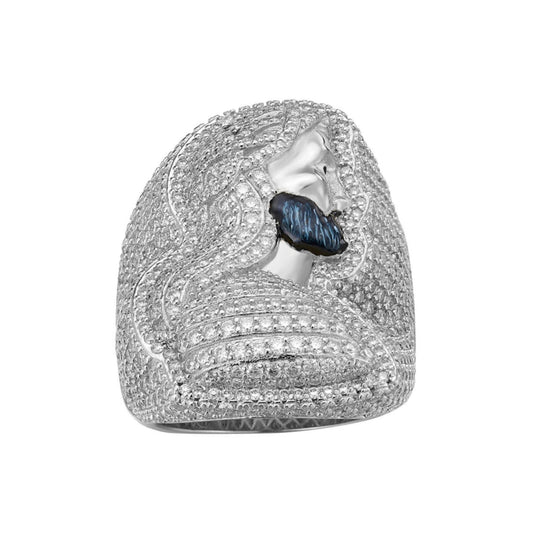 Sterling Silver Round Moissanite Jesus Religious SZ 10 Mens Ring RP 5-7/8 Cttw