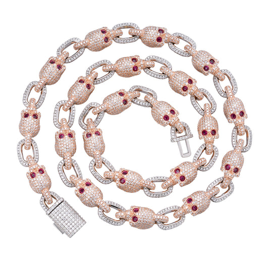 Sterling Silver Round Moissanite With Red Eyes Skull 22 Inch Necklace RP+PP 30-3/4 Cttw