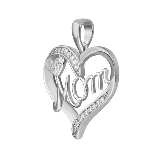 Sterling Silver Round Moissanite MOM Heart Designer Pendant RP 1/8 Cttw