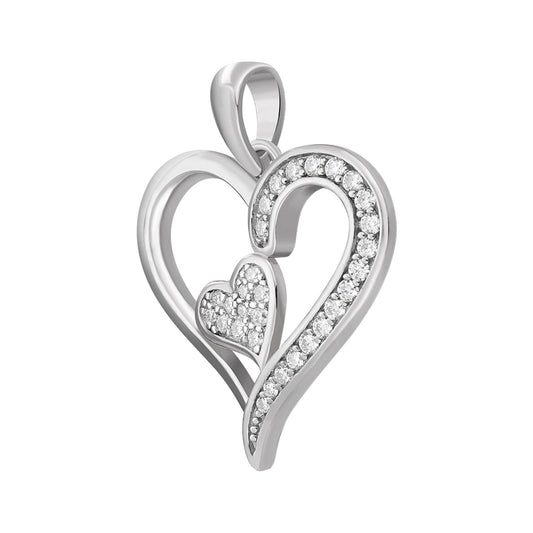 Sterling Silver Round Moissanite Double Heart Designer Pendant RP 1/4 Cttw