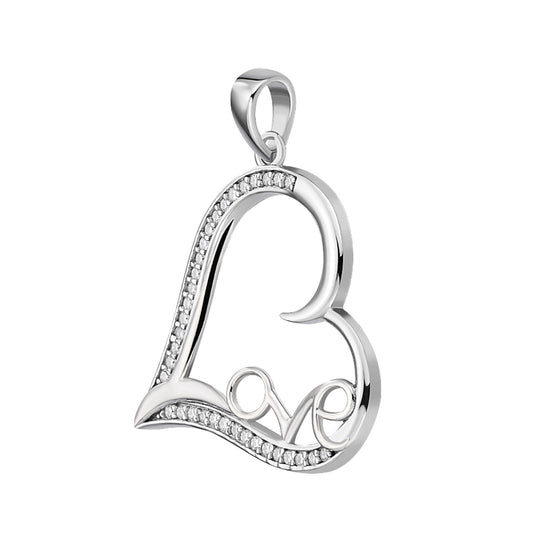 Sterling Silver Round Moissanite Heart With Love Word Designer Pendant RP 1/5 Cttw