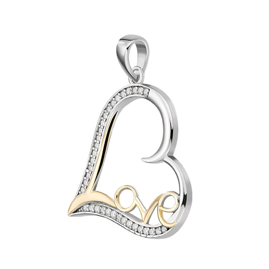 Sterling Silver Round Moissanite Heart With Love Word Designer Pendant RP+GP 1/5 Cttw
