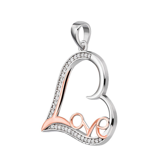 Sterling Silver Round Moissanite Heart With Love Word Designer Pendant RP+PP 1/5 Cttw