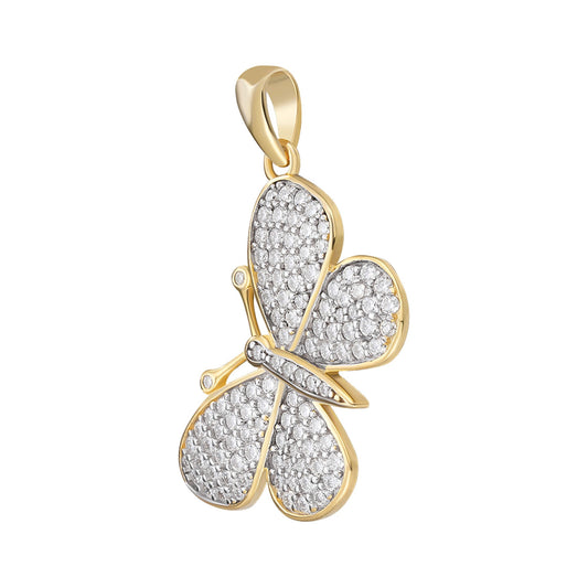 Sterling Silver Round Moissanite Butterfly Animal Pendant RP+GP 1 Cttw