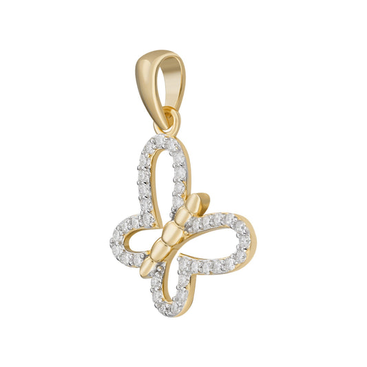 Sterling Silver Round Moissanite Butterfly Animal Pendant RP+GP 1/3 Cttw