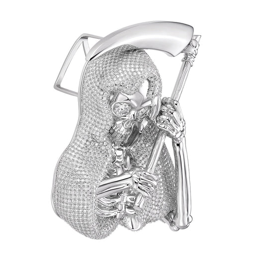 Sterling Silver Round Moissanite Grim Reaper Pendant RP 67 3/4 Cttw