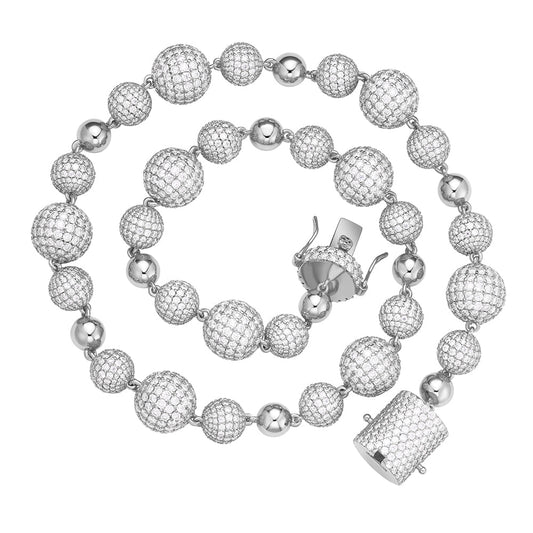 Sterling Silver Round Moissanite Bead Ball Designer Chain 22 Inch Mens Necklace RP 105-5/8 Cttw