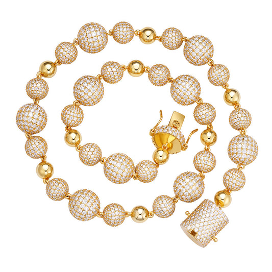 Sterling Silver Round Moissanite Bead Ball Designer Chain 22 Inch Mens Necklace GP 105-5/8 Cttw