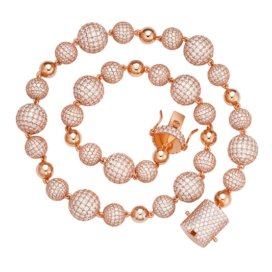 Sterling Silver Round Moissanite Bead Ball Designer Chain 22 Inch Mens Necklace PP 105-5/8 Cttw