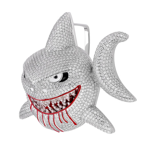 Sterling Silver Round Moissanite Shark Fish Animal Pendant RP 51-3/4 Cttw