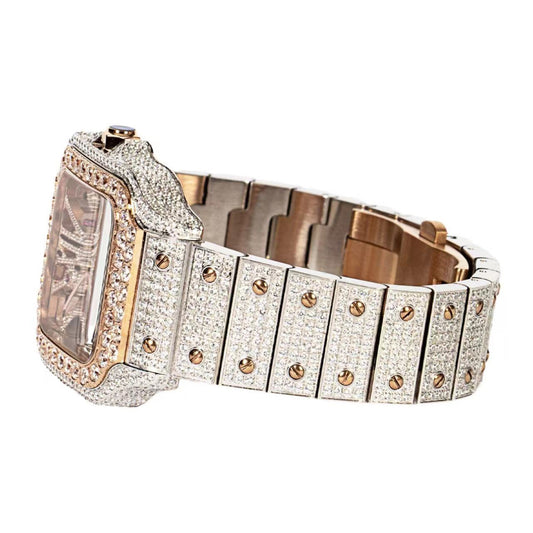 Moissanite Stainless Steel Rose Two Tone Band Mens Watch 20-1/5 Cttw