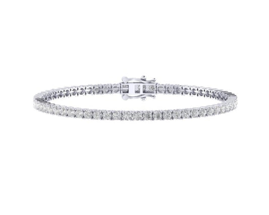 10K White Gold 3mm Round Cvd Diamond 8 Inch Tennis Bracelet 6-1/3 Cttw