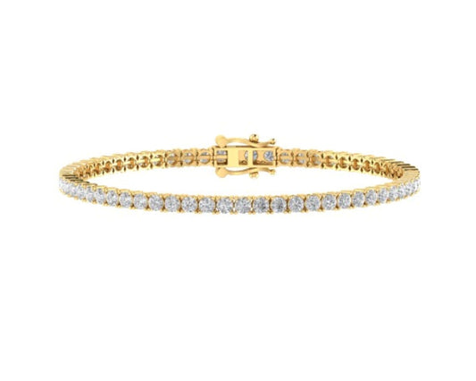 10K Yellow Gold 3mm Round Cvd Diamond 8 Inch Tennis Bracelet 6-3/8 Cttw