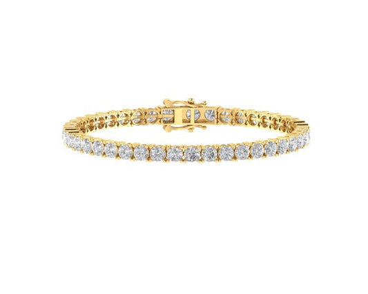10K Yellow Gold 4mm Round Cvd Diamond 7 Inch Tennis Bracelet 10-1/3 Cttw
