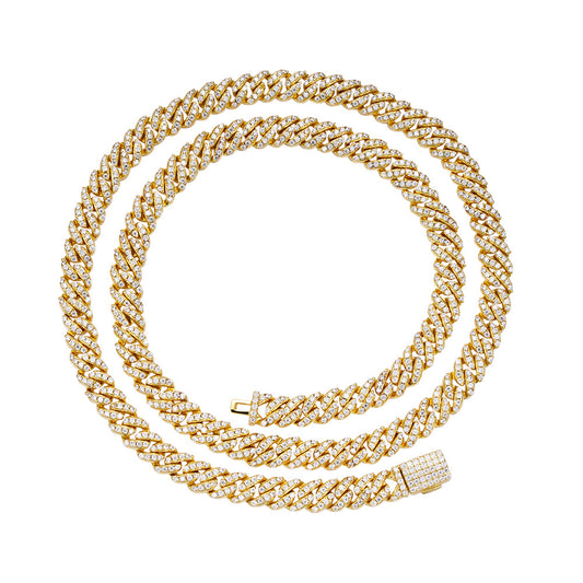 Sterling Silver Moissanite 6mm Cuban Chain Necklace 22IN GP