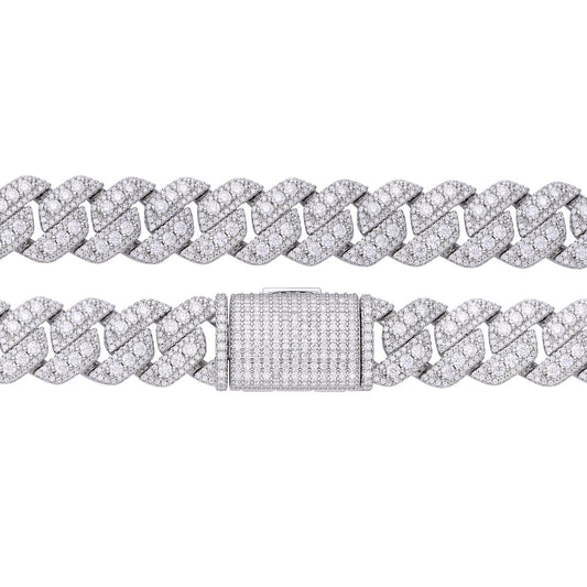 Sterling Silver Round Big Stone in Center Surrounded with Small Stones 14mm Moissanite Cuban Chain 22Inch Necklace RP 34 Cttw