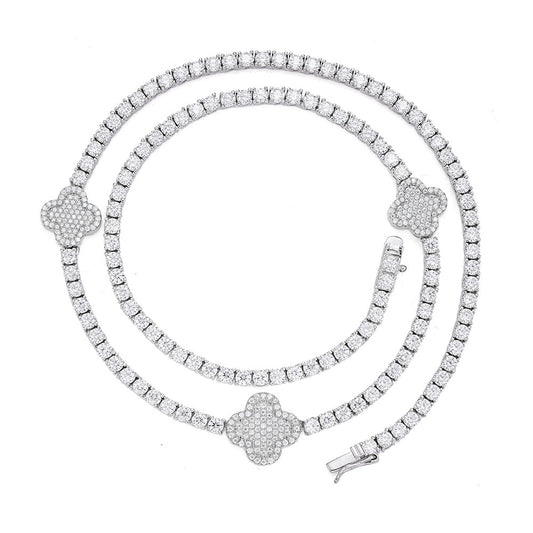 Sterling Silver Round Moissanite 15mm Designer With 3mm Tennis Chain 18 Inch Necklace RP 1 Cttw