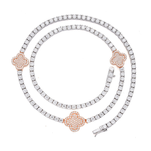 Sterling Silver Round Moissanite 15mm Designer With 3mm Tennis Chain 18 Inch Necklace RP+PP 1 Cttw