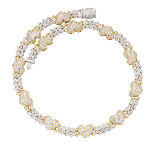 Sterling Silver Round Moissanite Cuban Heart Link Designer 18 Inch Necklace RP+GP 15-1/2 Cttw