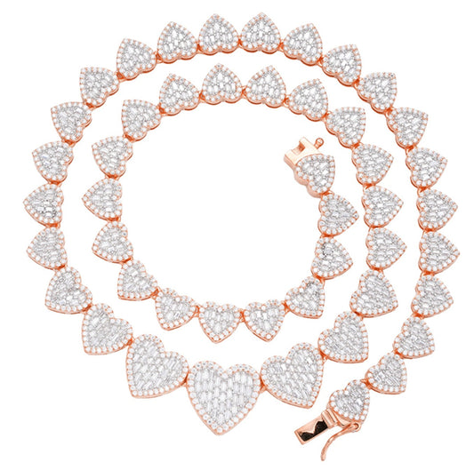 Sterling Silver Round Baguette Moissanite Heart 18 Inch Necklace RP+PP 15-3/4 Cttw