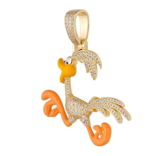 Sterling Silver Moissanite Enamel Bird Animal Pendant GP 7/8 Cttw